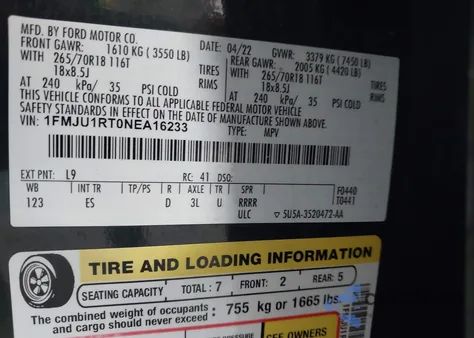 2022 Ford Expedition Timberline z USA, uszkodzony, nr VIN 1FMJU1RT0NEA16233